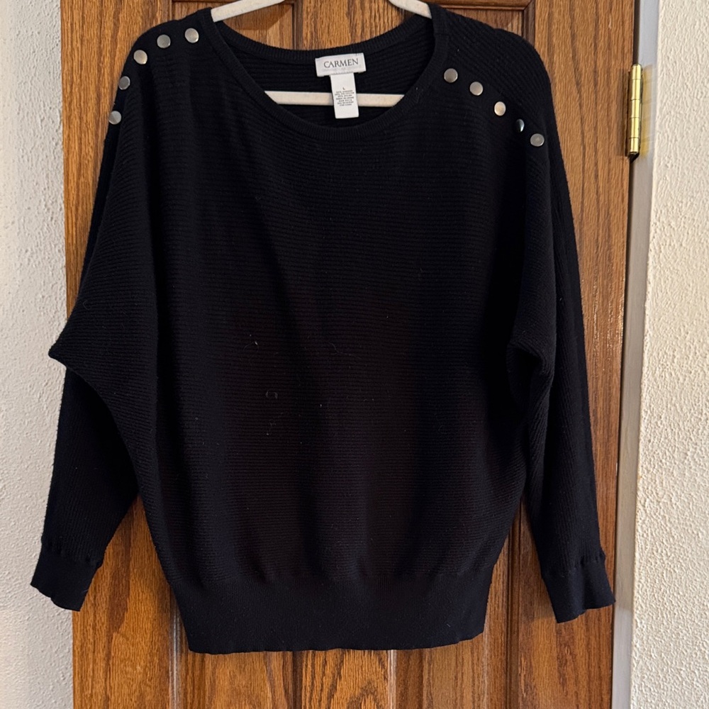 Carmen Black Sweater with Silver Button Accents